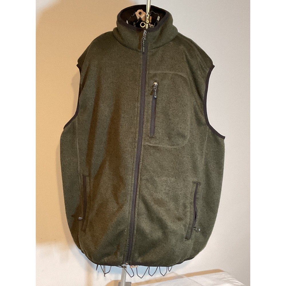 Free Country Mens‎ XL Sweater Fleece Vest Olive Green Full Zip Mock Neck Outdoor